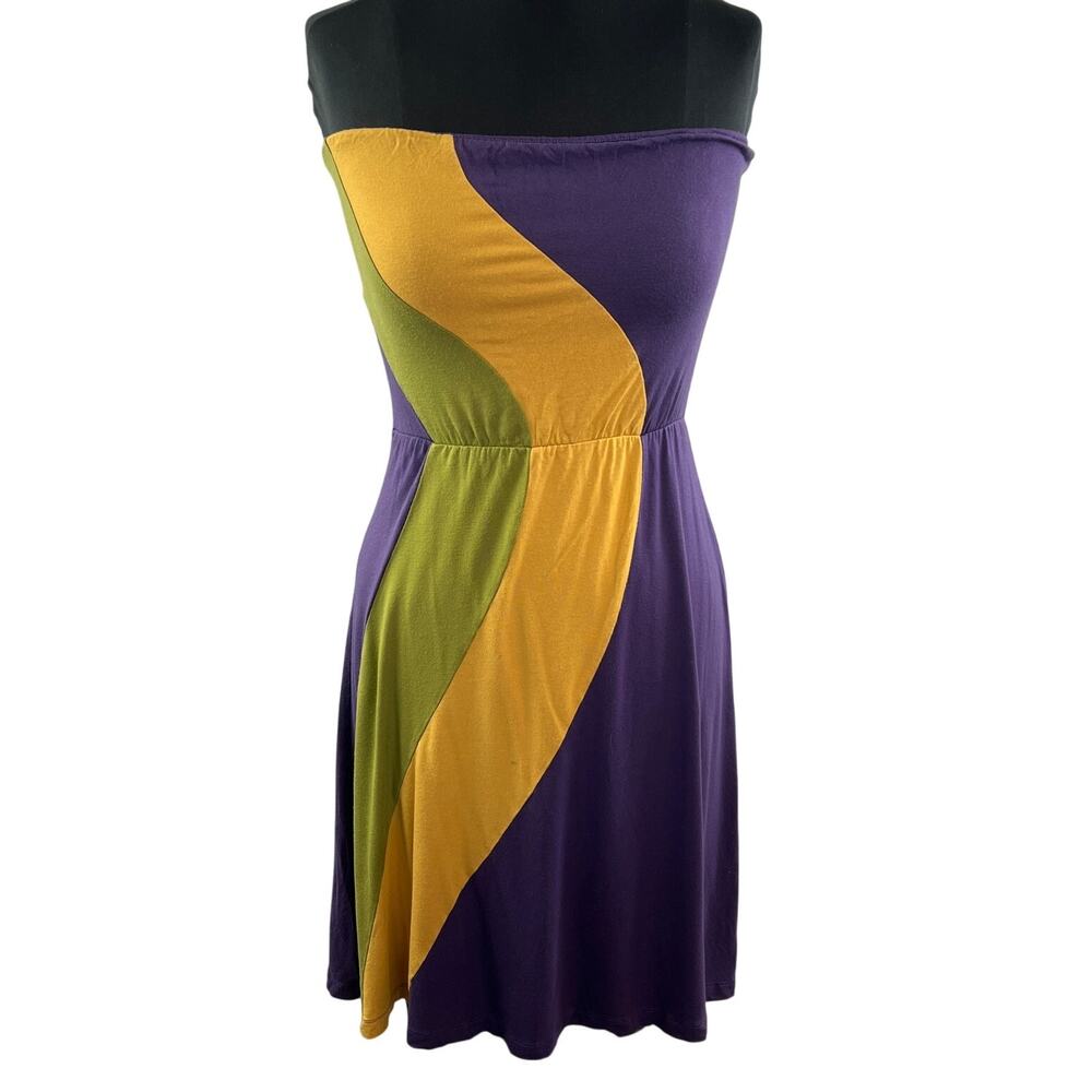 Y2K GenZ Assaf Pelleg Retro Hippie Tubetop Purple Yellow Green Dress Size 2